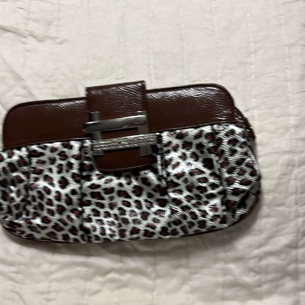 Clutch purse (comes with shoulder strap chain). Leopard print. Good condition.